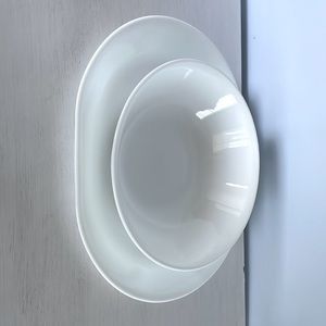 Shiny! Vintage Corelle Platter Winter Frost White 12.25”x10.5” &Med Serving Bowl